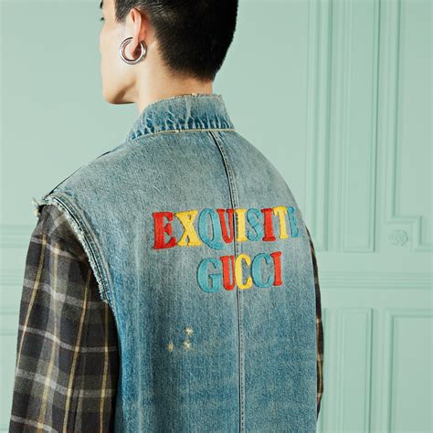 veste en jean gucci|Gucci Veste en denim avec motif Double G réalisé au laser.